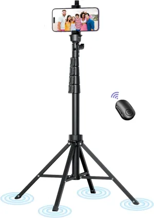 Fugetek 62" Selfie Stick Tripod for iPhone, Stable 4 Leg Design, Bluetooth Remote, Aluminum Stick & Legs, Lightweight, Portable All in One, Compatible with iPhone & Android, Non Skid Feet