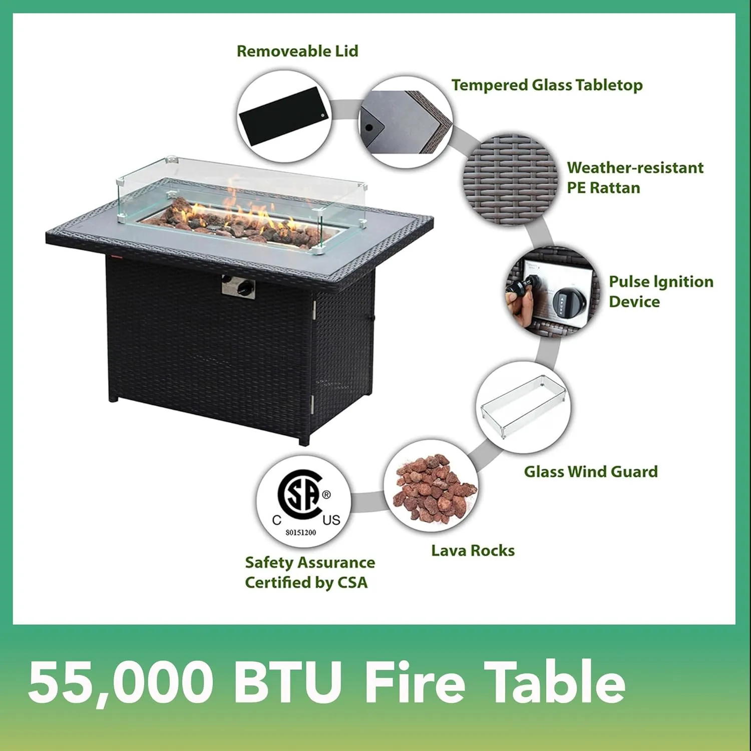 Fully Assembled Sunbrella Taupe Sectional 11 Piece Ohana Outdoor Patio Furniture Black Wicker Conversation Set with 42-inch Propane Gas Fire Table