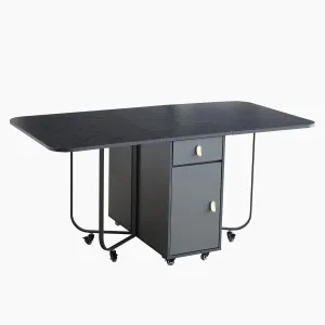FUNROLUX Folding Dining Table with Storage Rack and 2 Drawers, Kitchen Space Saving Drop Leaf Extendable Versatile Foldable Dining Table with 4 Support Legs (Dark Grey)