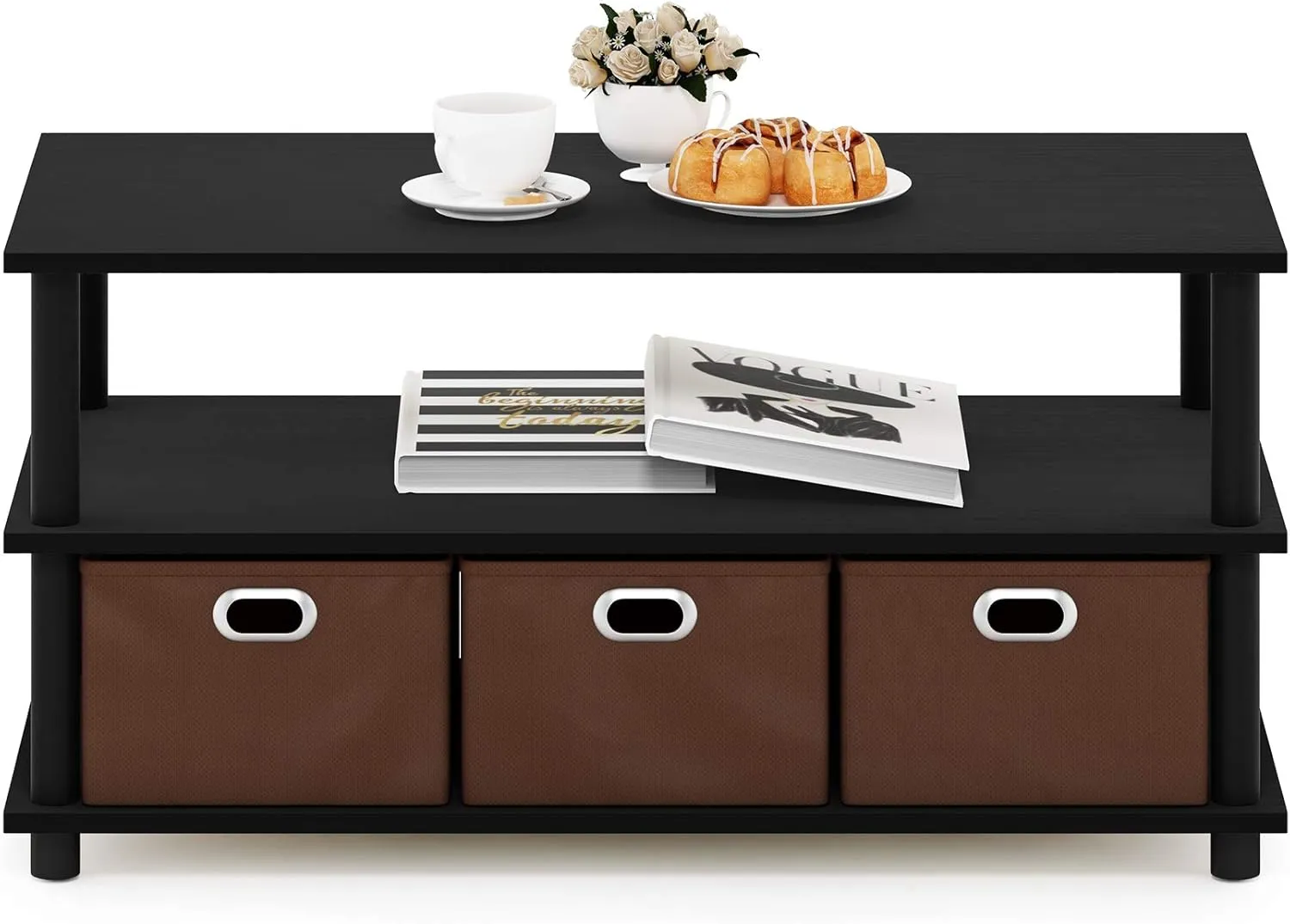 FURINNO Turn-N-Tube Coffee Table, 31.22D x 15.5W x 15.8H in, Black Oak/Black/Brown