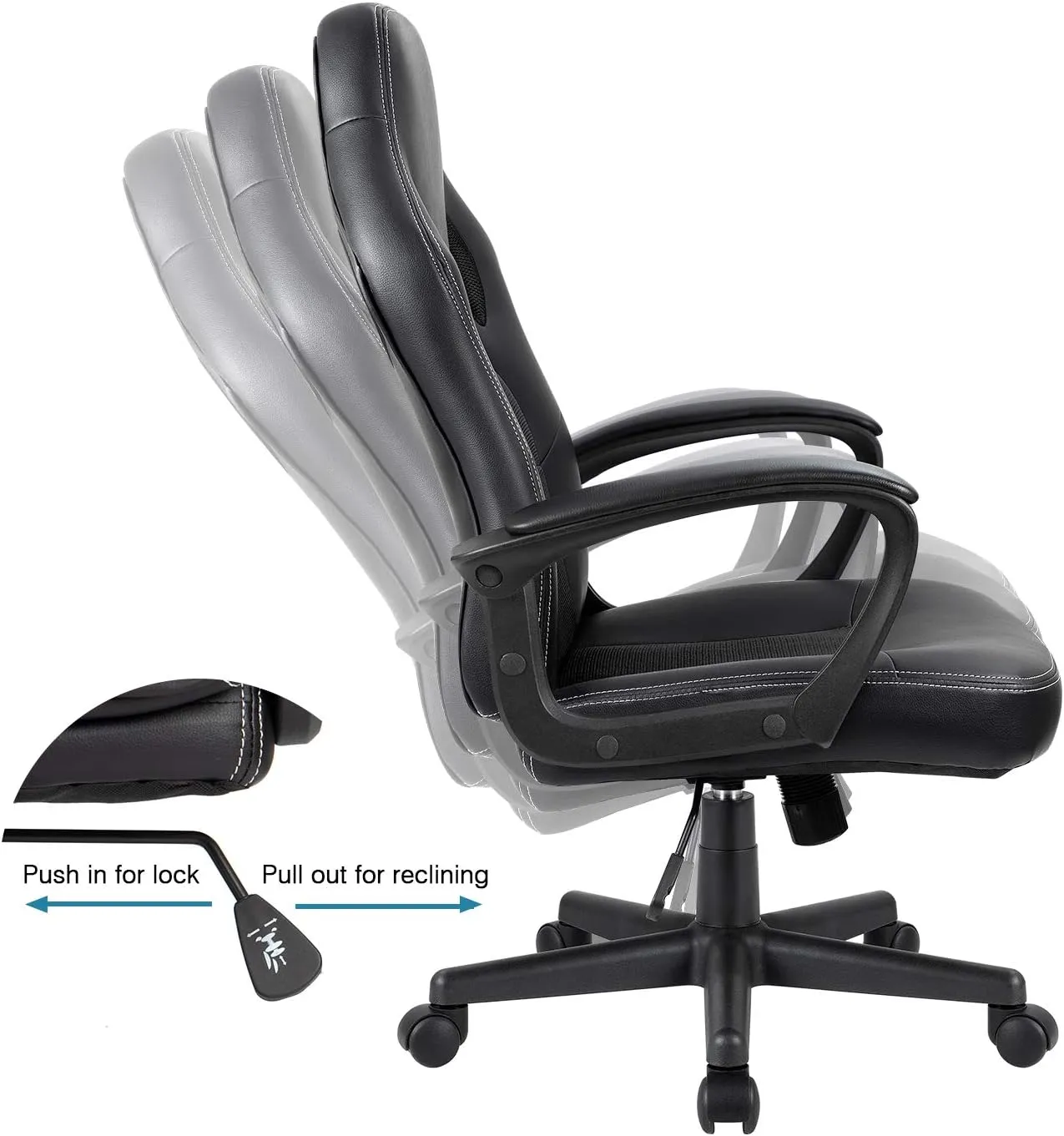 Furmax Gaming Chair Office Chair Leather Computer Desk Chair Racing Style Ergonomic Adjustable Swivel Task Chair with Lumbar Support and Arms (Black)