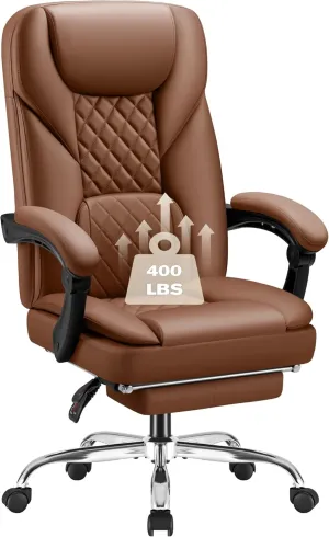 Furmax Office Chair with Footrest Ergonomic High Back Design Executive Computer Desk Chair400lbs, 90-155° Reclining Leather Home Office Desk Chairs Swivel Task Chairs with Wheels (Brown)