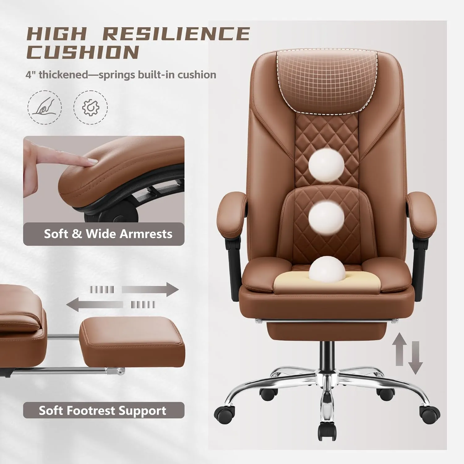 Furmax Office Chair with Footrest Ergonomic High Back Design Executive Computer Desk Chair400lbs, 90-155° Reclining Leather Home Office Desk Chairs Swivel Task Chairs with Wheels (Brown)