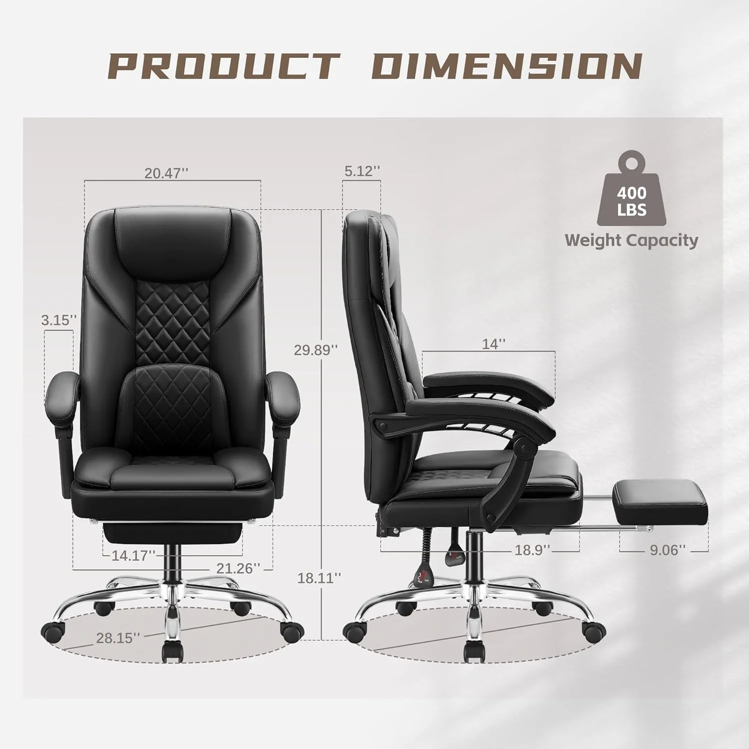 Furmax Office Chair with Footrest Ergonomic High Back Design Executive Computer Desk Chair400lbs, 90-155° Reclining Leather Home Office Desk Chairs Swivel Task Chairs with Wheels(Black)