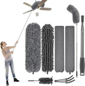 FUUNSOO Microfiber Feather Duster Set,with Extension Pole 30-100 Inches,Retractable Gap Ceiling Fan Cleaner Duster Brush Cleaner for Cleaning Cobweb,High Ceiling,Blinds, Furniture