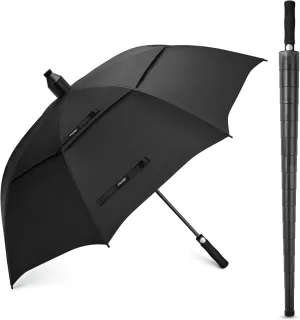 G4Free 62 Inch Umbrella with Telescopic Sleeve Waterproof Large Golf Windproof Rain Umbrellas Non-Drip Oversize Stick Umbrella Heavy Duty Men Transparent Cover