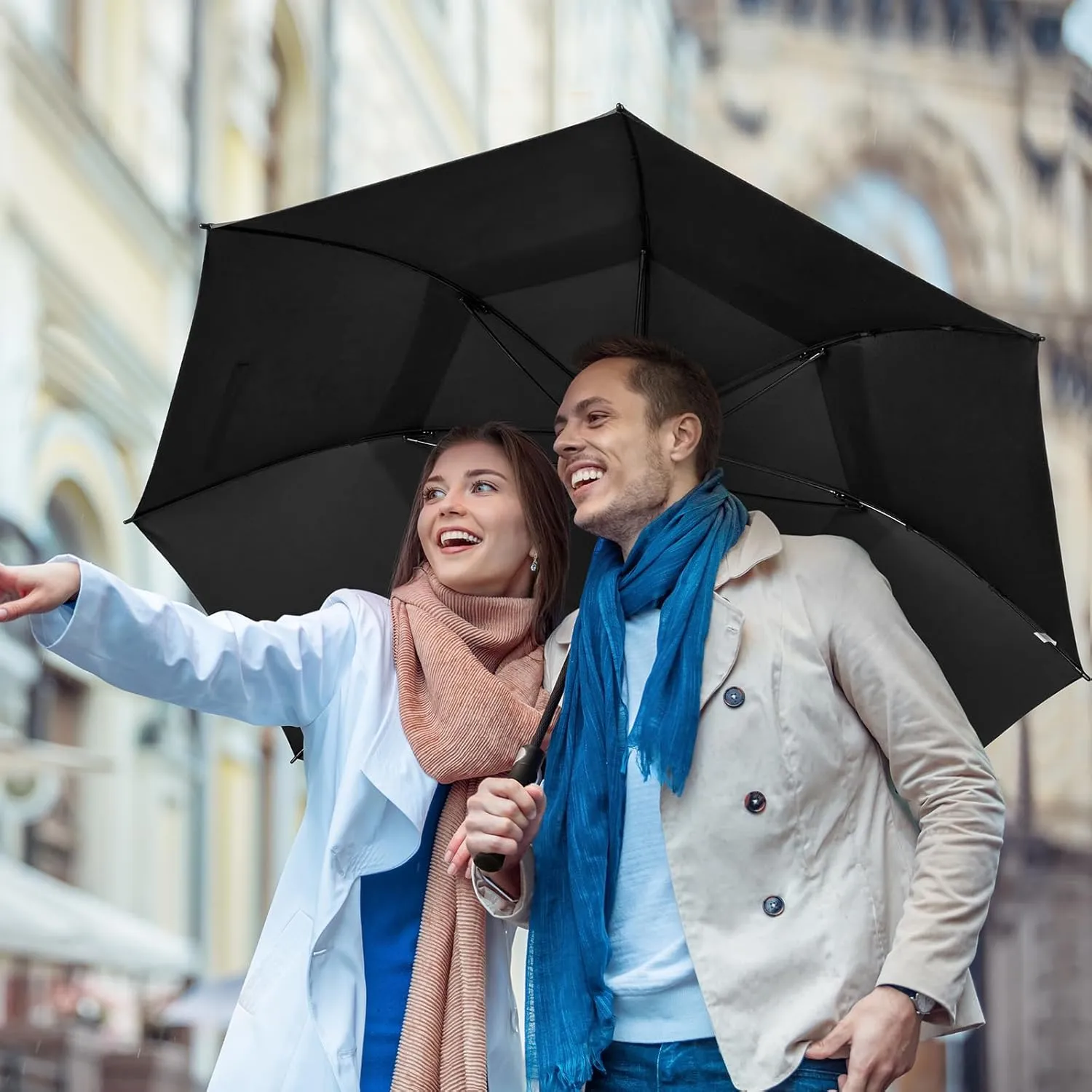 G4Free 62 Inch Umbrella with Telescopic Sleeve Waterproof Large Golf Windproof Rain Umbrellas Non-Drip Oversize Stick Umbrella Heavy Duty Men Transparent Cover