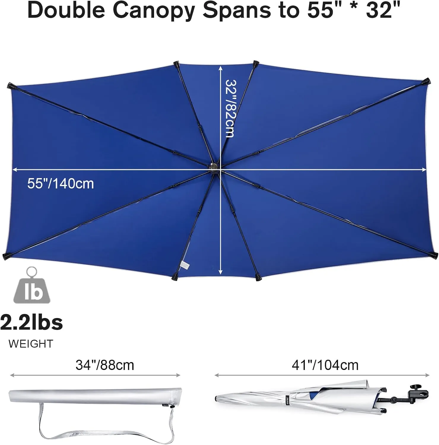 G4Free Double Chair Umbrella for 2 People with Adjustable Clamp, Sun Umbrella for Beach Chair, Reclining Lounge