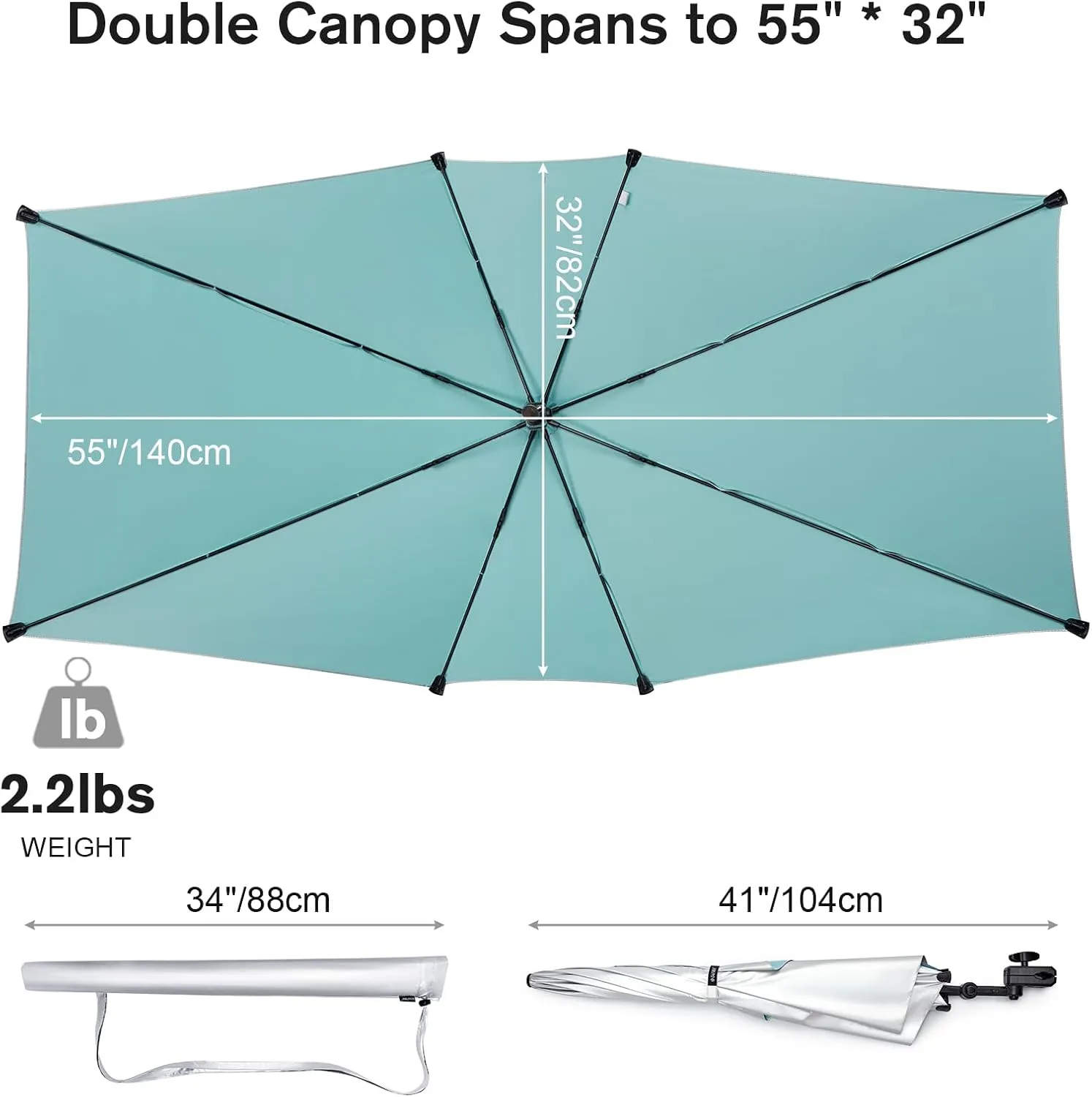 G4Free Double Chair Umbrella for 2 People with Adjustable Clamp, Sun Umbrella for Beach Chair, Reclining Lounge