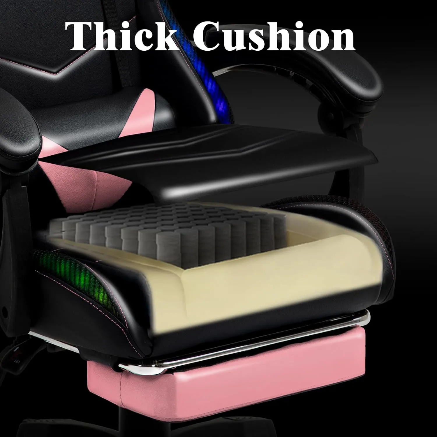Gaming Chair, Racing Style RGB LED Lights Gaming Chairs for Adults and Kids, Lumbar Massager Gamer Chair, High Back Reclining Computer Chair with Footrest and Headrest (Black/Pink)