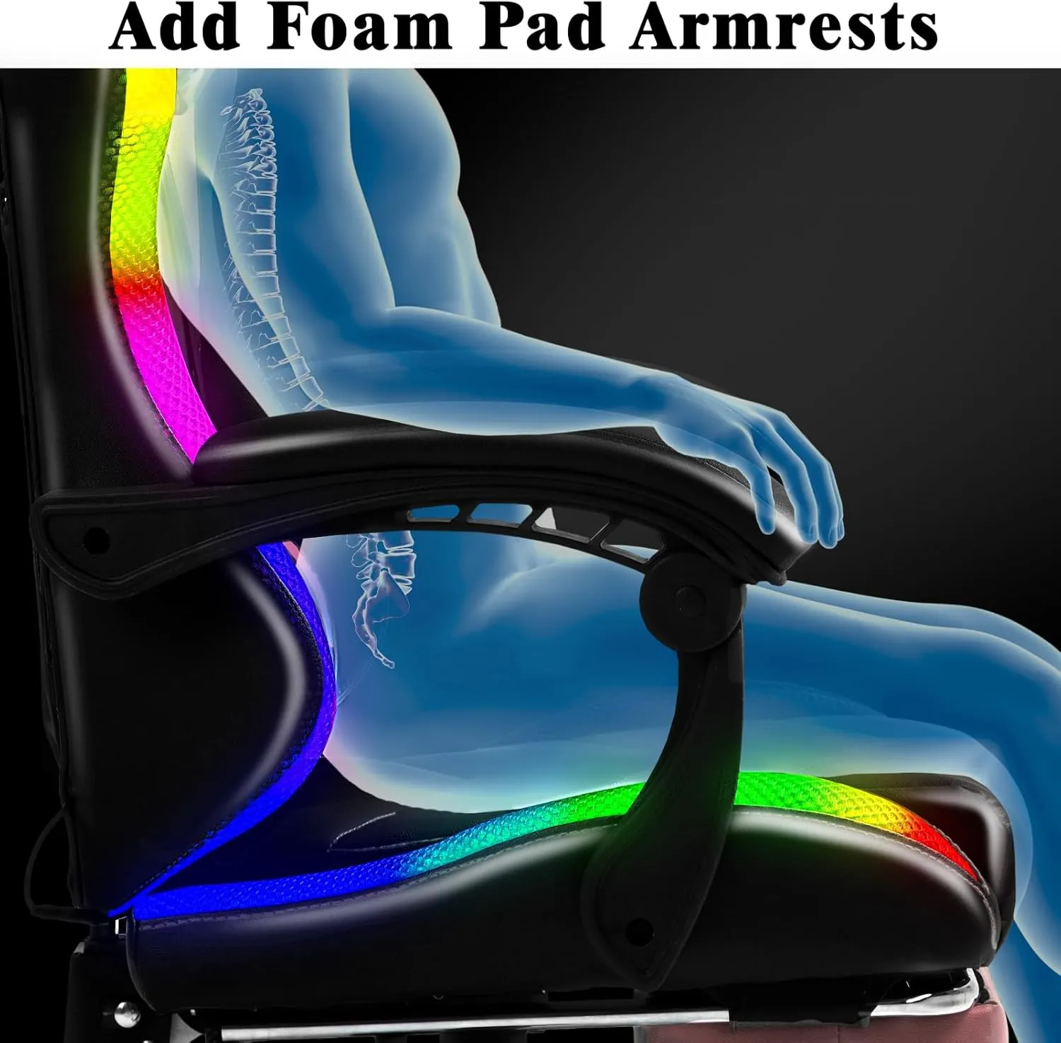 Gaming Chair, Racing Style RGB LED Lights Gaming Chairs for Adults and Kids, Lumbar Massager Gamer Chair, High Back Reclining Computer Chair with Footrest and Headrest (Black/Pink)