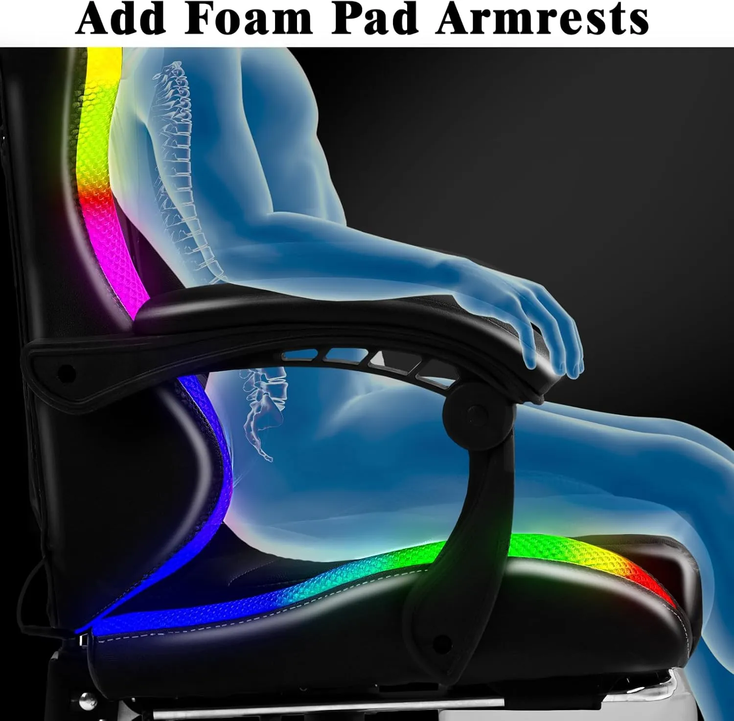 Gaming Chair, Racing Style RGB LED Lights Gaming Chairs for Adults and Kids, Lumbar Massager Gamer Chair, High Back Reclining Computer Chair with Footrest and Headrest (Black/White)