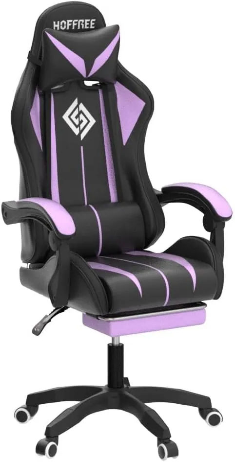 Gaming Chair with Bluetooth Speakers and LED RGB Lights Ergonomic Massage Computer Gaming Chair with Footrest High Back Music Video Game Chair with Lumbar Support Purple and Black