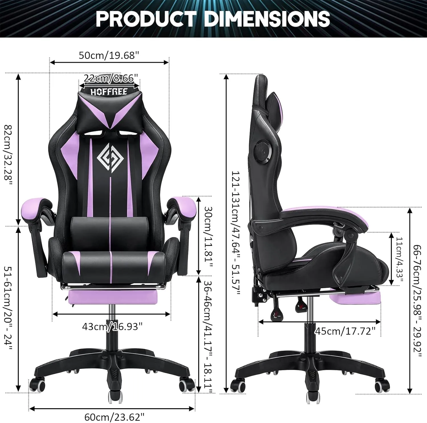 Gaming Chair with Bluetooth Speakers and LED RGB Lights Ergonomic Massage Computer Gaming Chair with Footrest High Back Music Video Game Chair with Lumbar Support Purple and Black