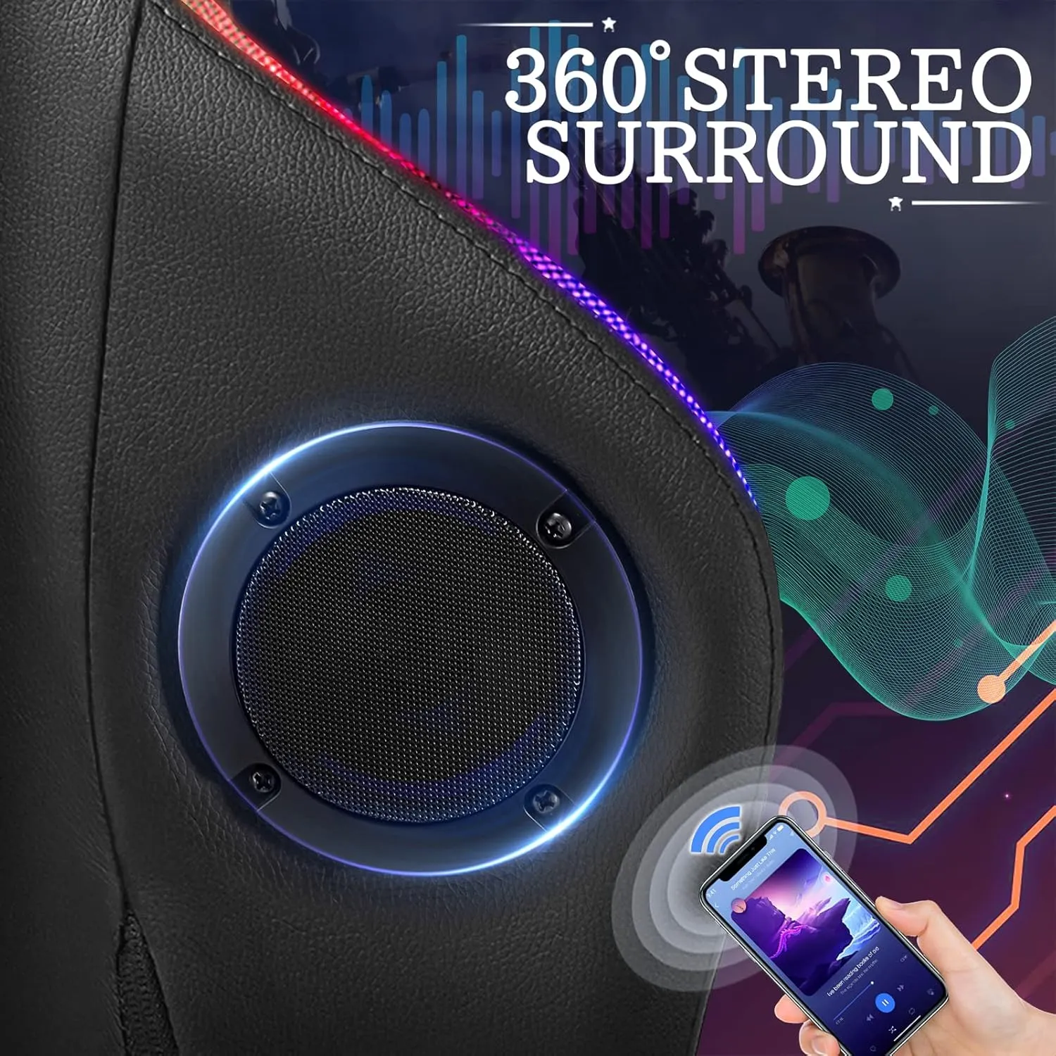 Gaming Chair with Bluetooth Speakers and LED RGB Lights Ergonomic Massage Computer Gaming Chair with Footrest High Back Music Video Game Chair with Lumbar Support Purple and Black
