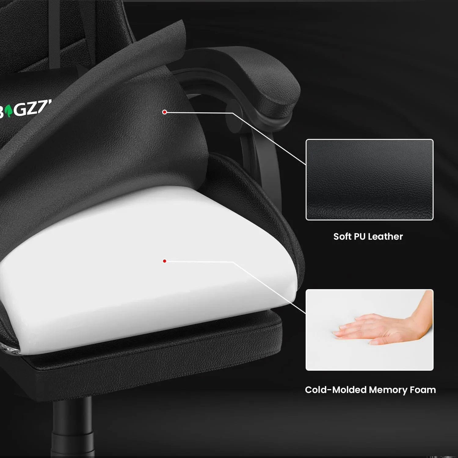 Gaming Chair with Footrest, High Back Ergonomic Computer Gamer Chair with Headrest and Lumbar Support, Racing Style Reclining Game Chair for Adults, Kids (Dark Black)