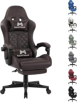 Gaming Chair,Computer Chair with Footrest and Lumbar Support,Breathable PU Leather,4D Lumbar Support and Headrest,360 Degree Swivel Chair with Adjustable Ergonomic Backrest for Adults(Brown)