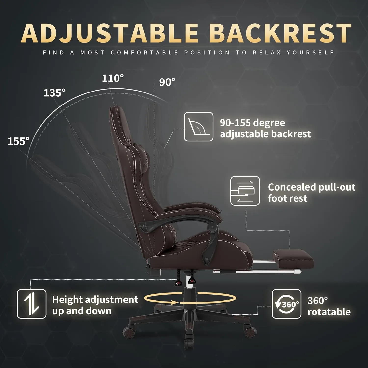 Gaming Chair,Computer Chair with Footrest and Lumbar Support,Breathable PU Leather,4D Lumbar Support and Headrest,360 Degree Swivel Chair with Adjustable Ergonomic Backrest for Adults(Brown)