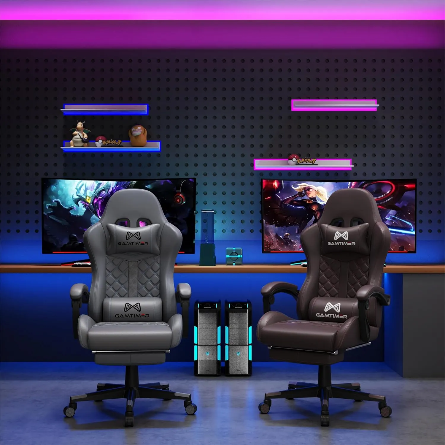 Gaming Chair,Computer Chair with Footrest and Lumbar Support,Breathable PU Leather,4D Lumbar Support and Headrest,360 Degree Swivel Chair with Adjustable Ergonomic Backrest for Adults(Brown)