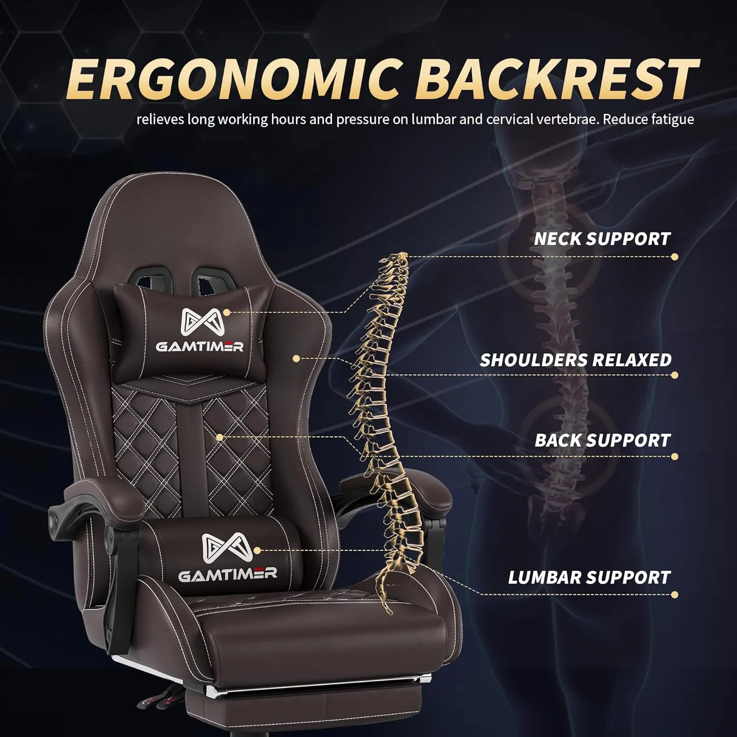 Gaming Chair,Computer Chair with Footrest and Lumbar Support,Breathable PU Leather,4D Lumbar Support and Headrest,360 Degree Swivel Chair with Adjustable Ergonomic Backrest for Adults(Brown)