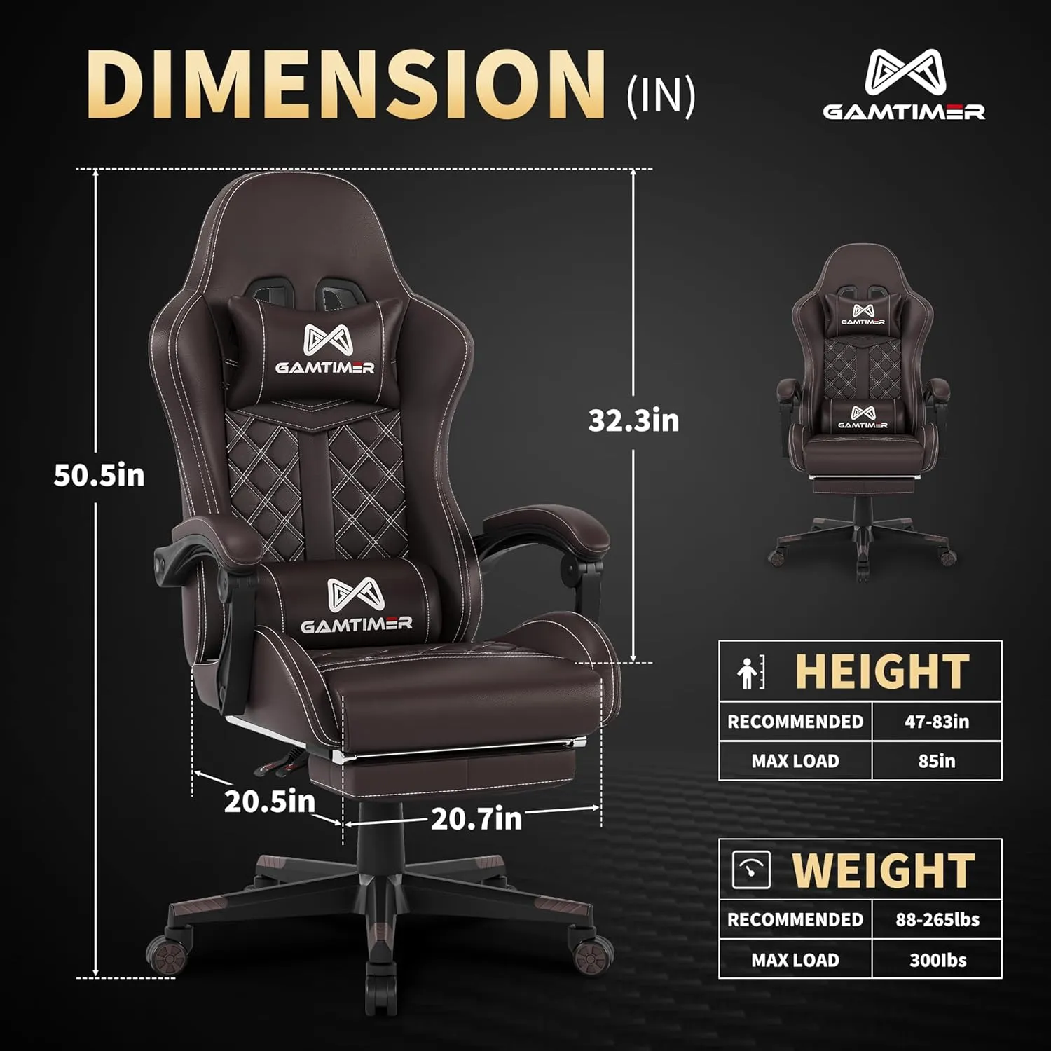 Gaming Chair,Computer Chair with Footrest and Lumbar Support,Breathable PU Leather,4D Lumbar Support and Headrest,360 Degree Swivel Chair with Adjustable Ergonomic Backrest for Adults(Brown)