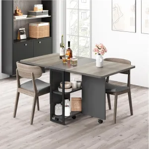 GAOMON Folding Dining Table, Drop Leaf Dining Table for 4, Foldable Kitchen Table with 2 Storage Shelf, Space Saving Dining Tables for Small Spaces, Movable Kitchen Table with 6 Wheels