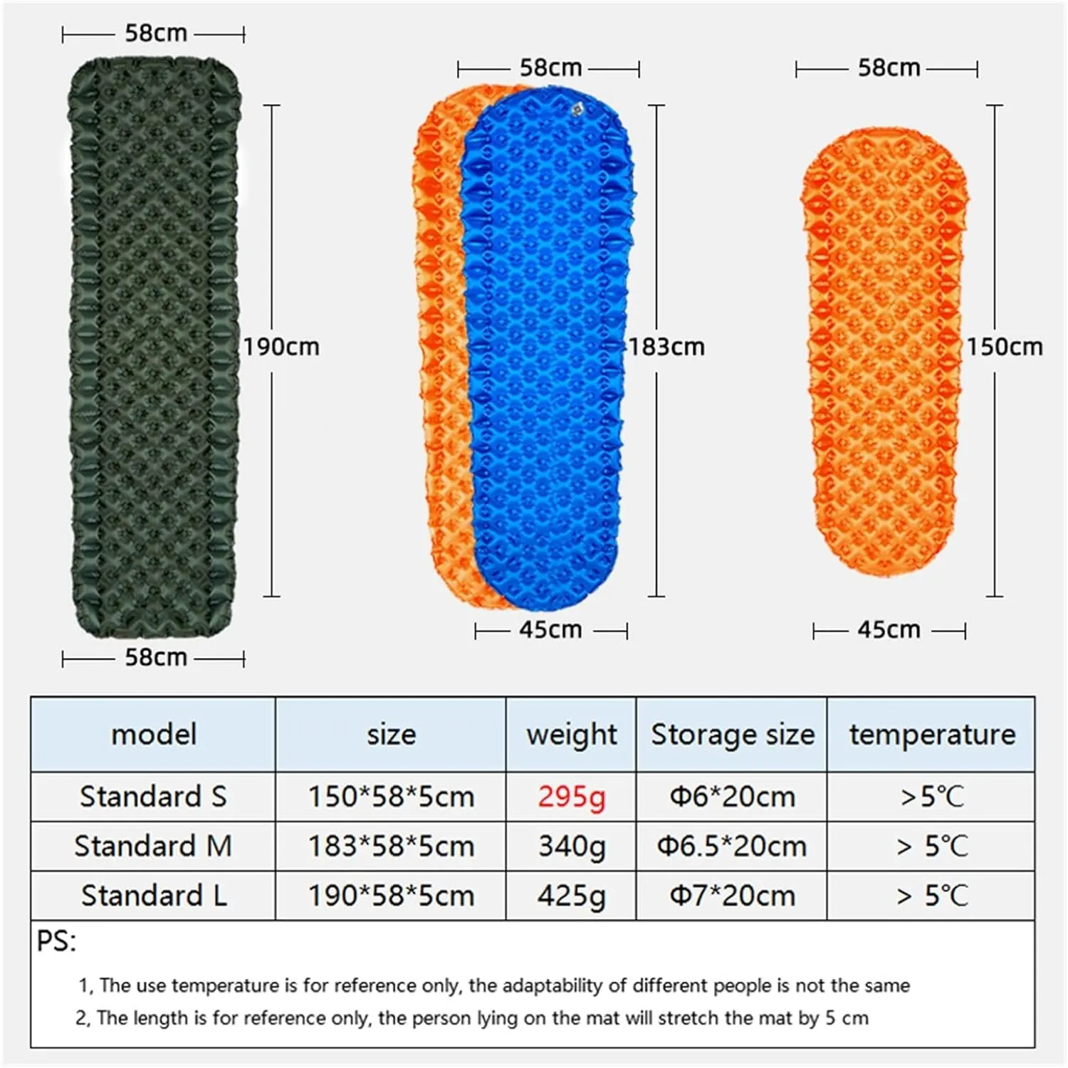 GaRcan Camping Air matt mat Ultralight Inflatable Mattress in Tent Hiking Trekking Portable Travel Folding Bed Sleeping pad (Standard M Orange)
