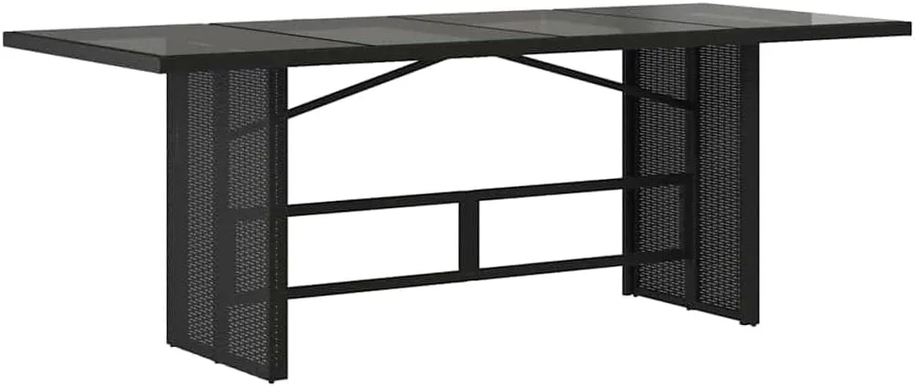 Garden Table Black PE Rattan - Tempered Glass Outdoor Furniture, Dining, Camping, Kitchen & Side Table