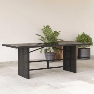 Garden Table Black PE Rattan - Tempered Glass Outdoor Furniture, Dining, Camping, Kitchen & Side Table