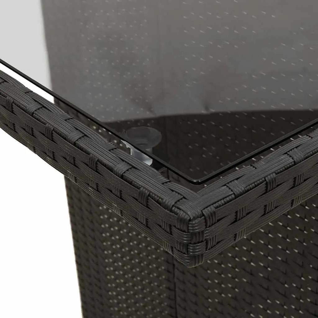 Garden Table Black PE Rattan - Tempered Glass Outdoor Furniture, Dining, Camping, Kitchen & Side Table