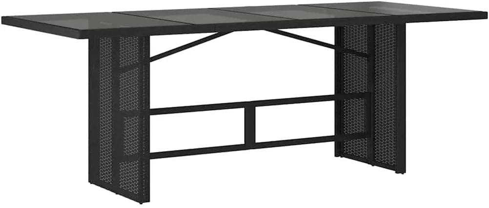 Garden Table Black PE Rattan - Tempered Glass Outdoor Furniture, Dining, Camping, Kitchen & Side Table