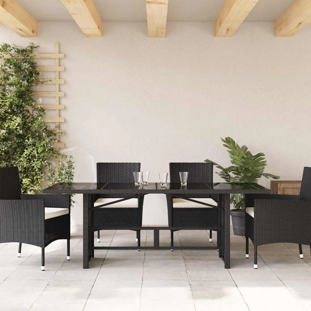 Garden Table Black PE Rattan - Tempered Glass Outdoor Furniture, Dining, Camping, Kitchen & Side Table