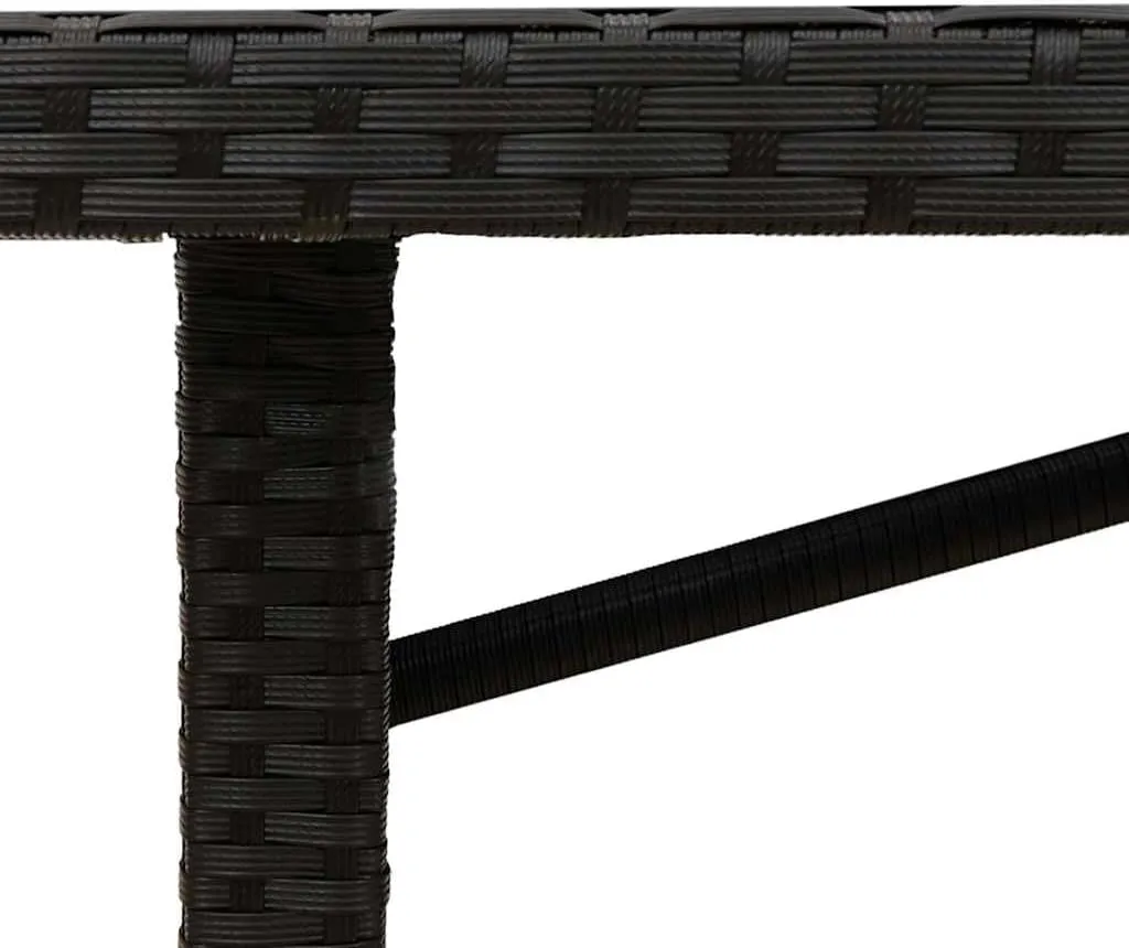 Garden Table Black PE Rattan - Tempered Glass Outdoor Furniture, Dining, Camping, Kitchen & Side Table