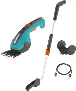 Gardena ClassicCut Li Cordless Lawn Shears Set: with Cutting Width of 8 cm and Telescopic Handle with Wheels, Comfortable Handle with LED Charging Status Display (9886-20)