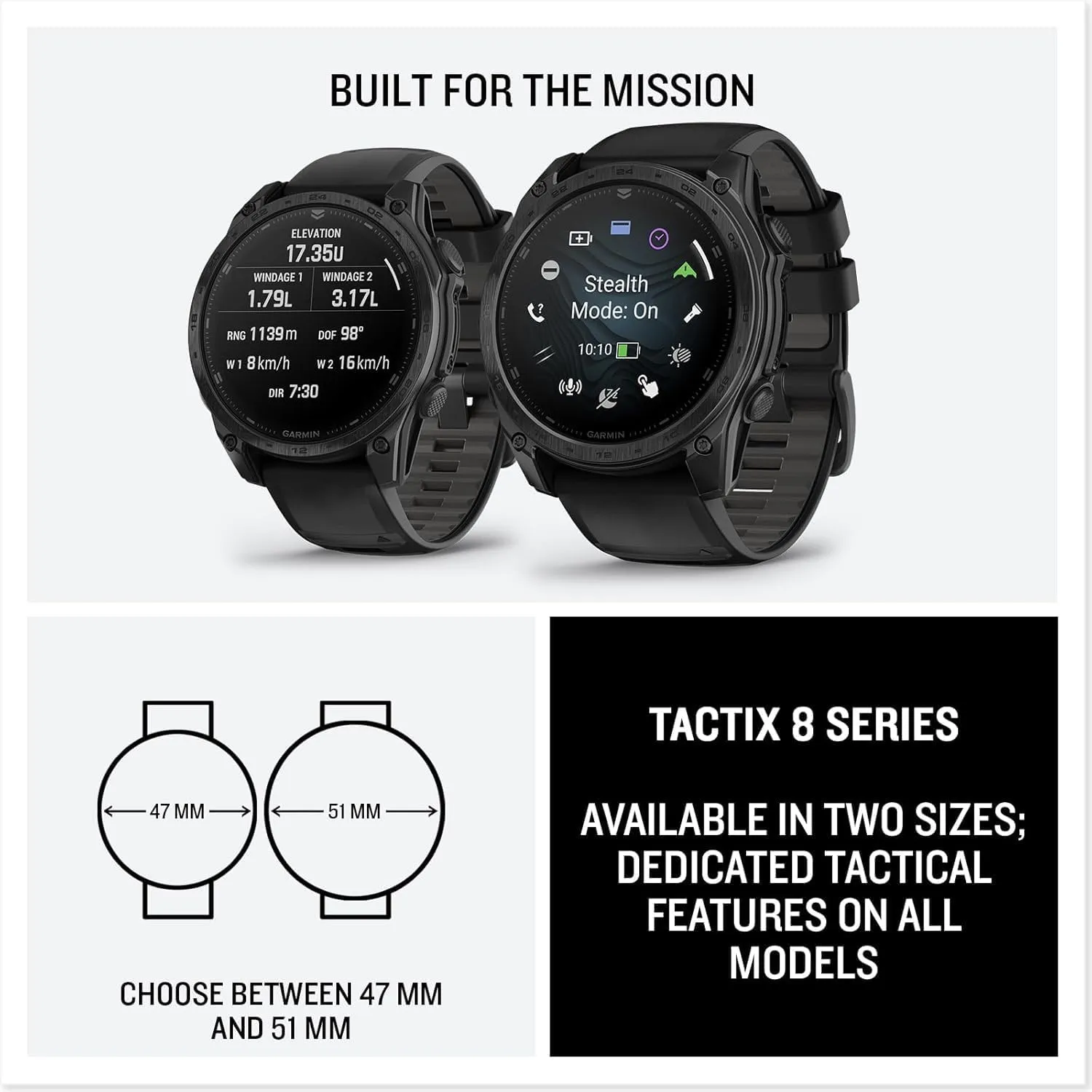 Garmin tactix 8 AMOLED (51mm) Premium Tactical GPS Smartwatch Bundle - Includes Applied Ballistics Ultralight Solver, Built-in LED Flashlight with PlayBetter Portable Charger & HD Screen Protectors