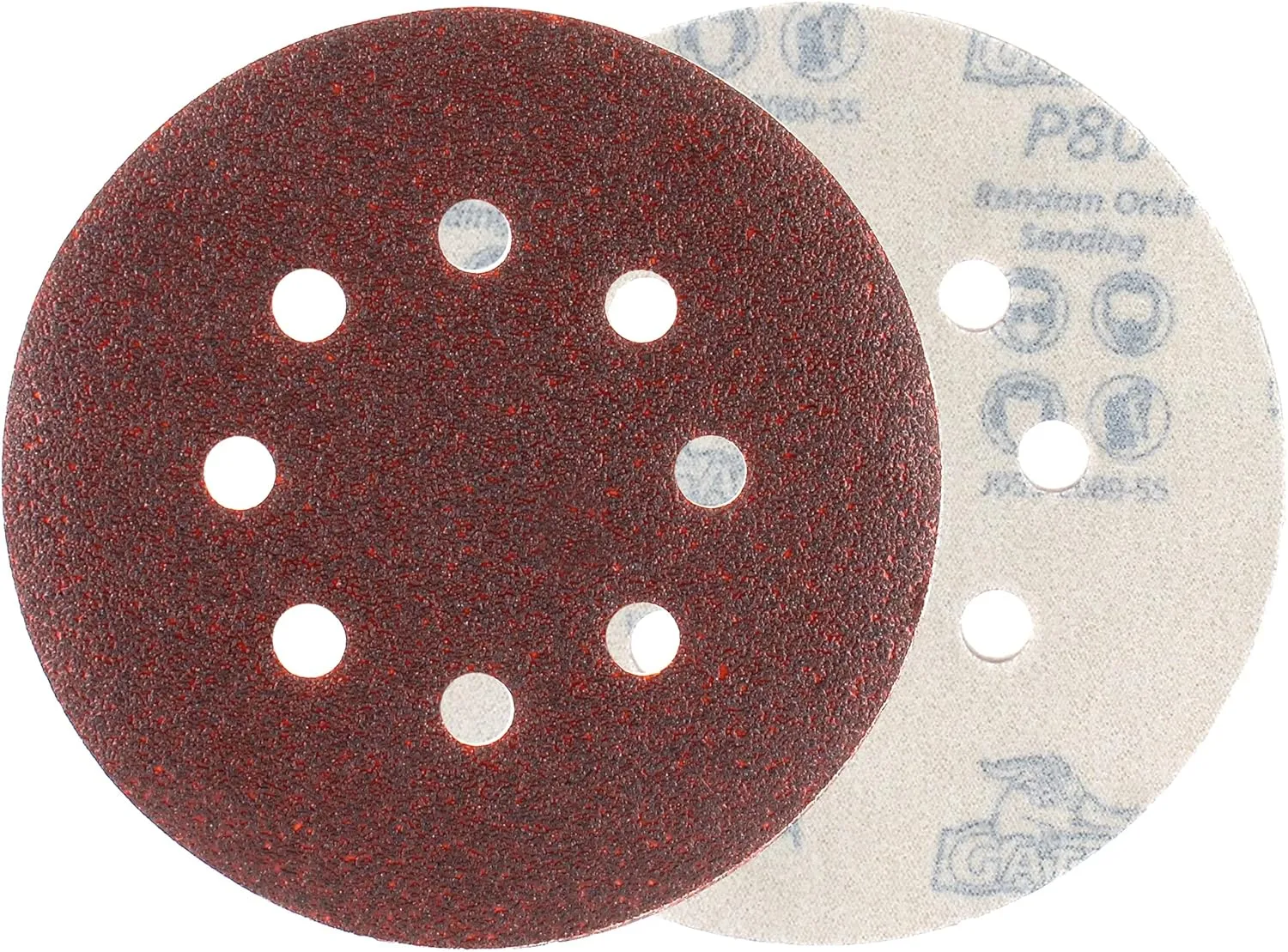 Gator 5" Random Orbit Hook & Loop Red Resin Aluminum Oxide Sanding Discs, 8-Hole, 80 Grit, 50 Pack