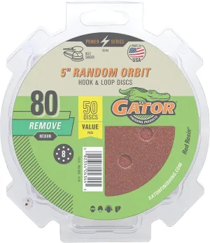 Gator 5" Random Orbit Hook & Loop Red Resin Aluminum Oxide Sanding Discs, 8-Hole, 80 Grit, 50 Pack