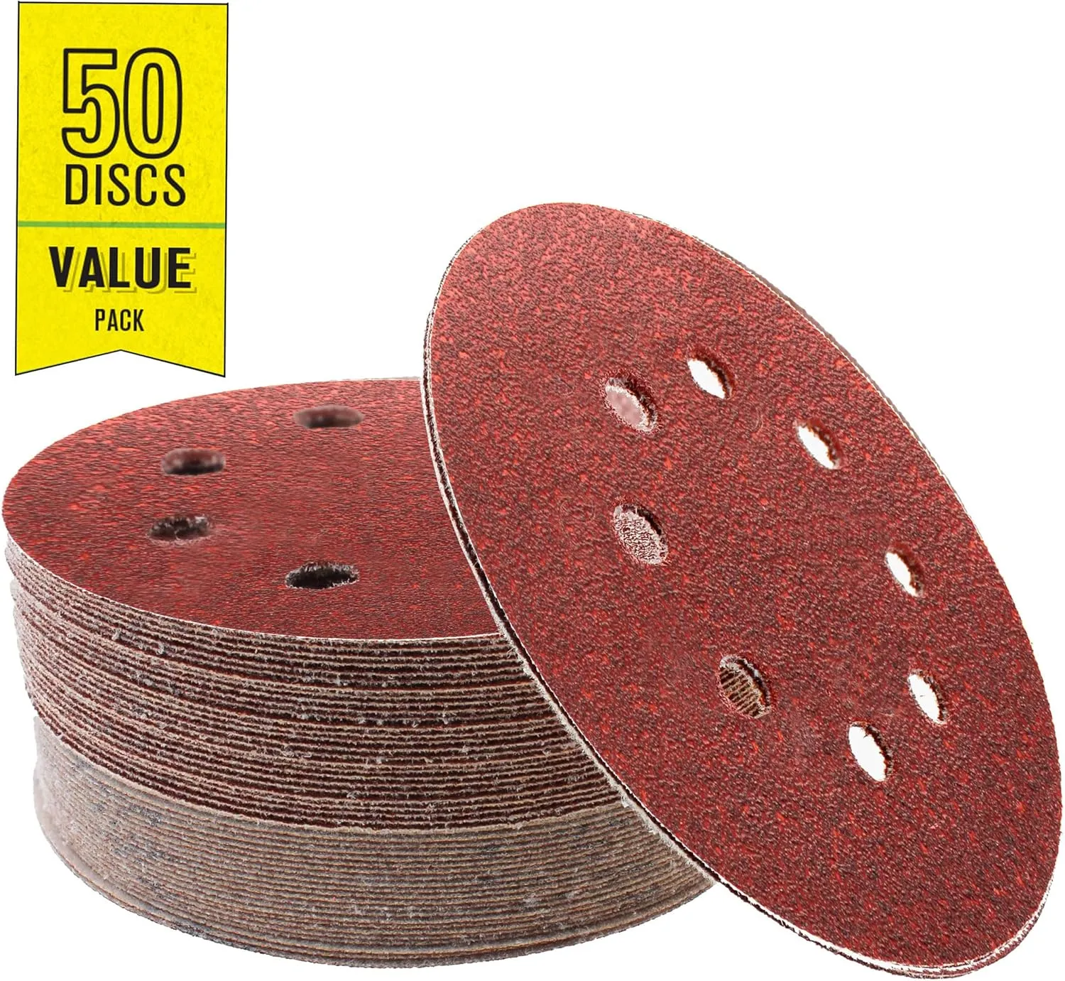 Gator 5" Random Orbit Hook & Loop Red Resin Aluminum Oxide Sanding Discs, 8-Hole, 80 Grit, 50 Pack
