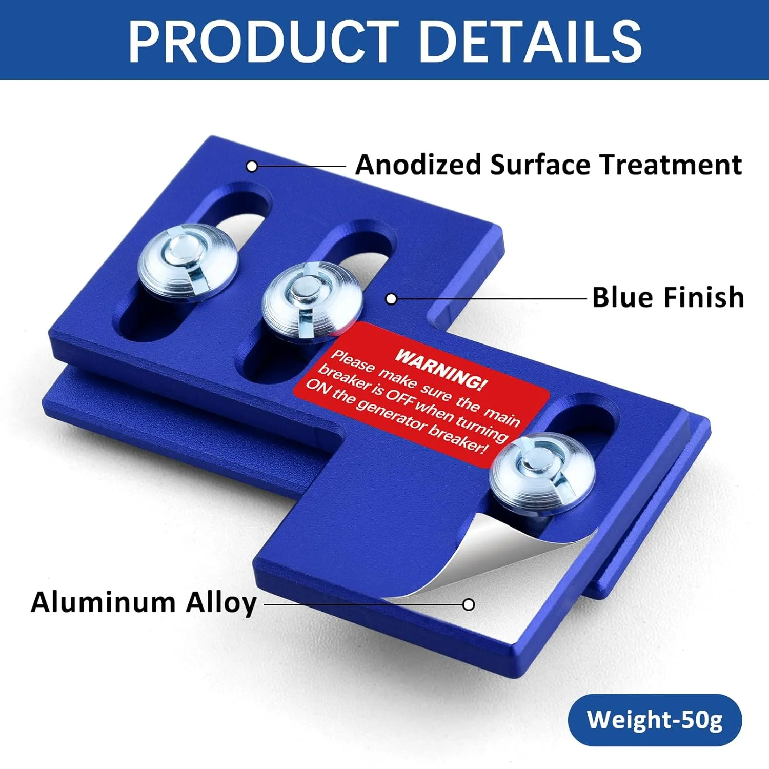 Generator Interlock for Thomas & Betts, Challenger, Westinghouse 150 or 200 A mp Panels with 1 to 1 1/8 Inches Spacing, Blue