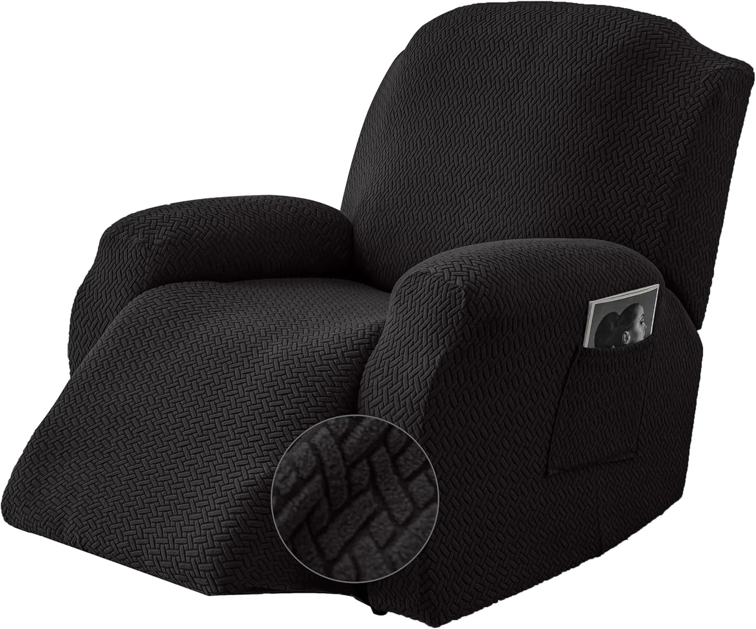 Genina Recliner Chair Cover, Stretch Reclining Chair Covers, Recliner Sofa Slipcovers Stripe Jacquard Lazy Couch Covers Furniture Protector Covers for Pet Kid (Black, 1 Seat)