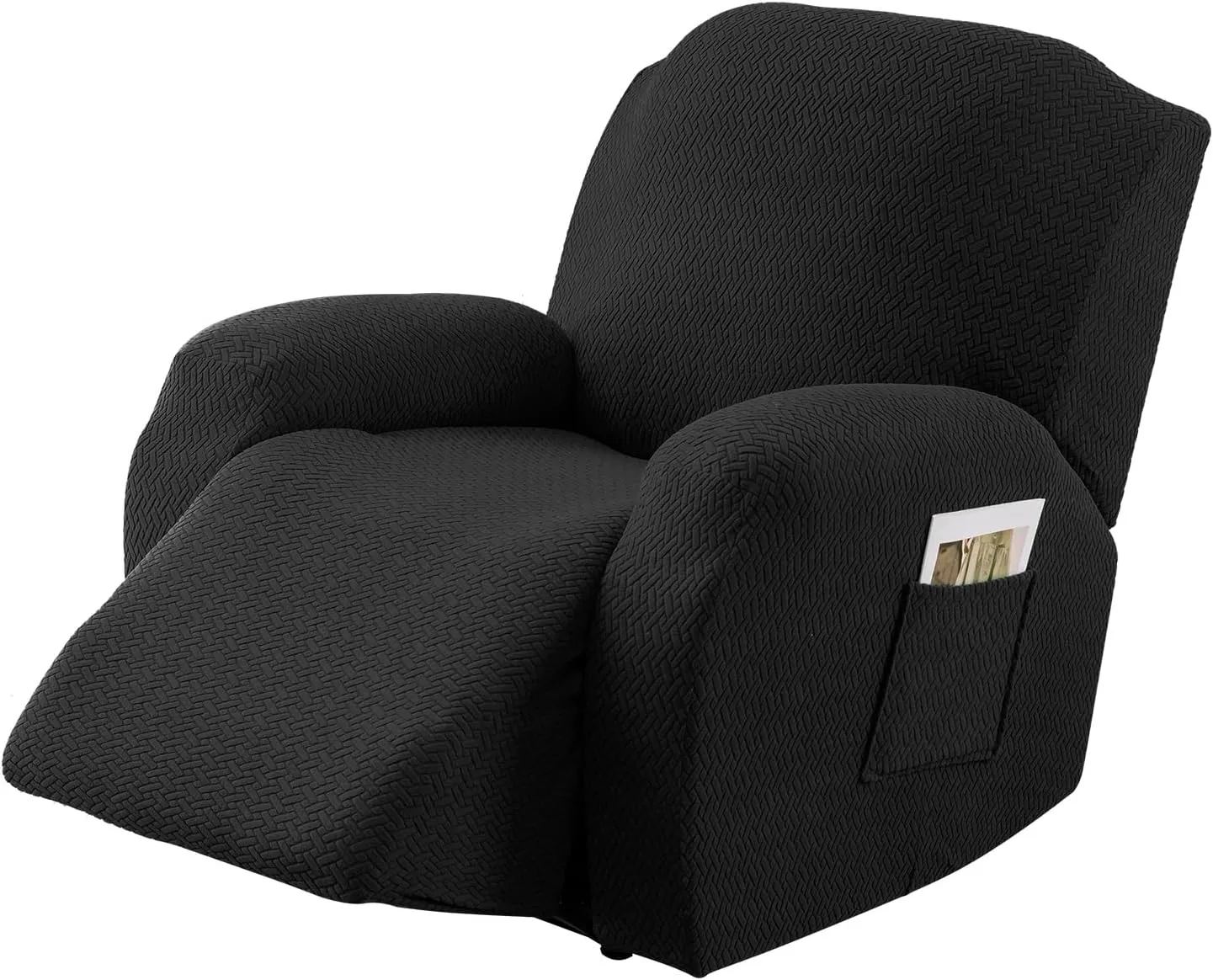Genina Recliner Chair Cover, Stretch Reclining Chair Covers, Recliner Sofa Slipcovers Stripe Jacquard Lazy Couch Covers Furniture Protector Covers for Pet Kid (Black, 1 Seat)