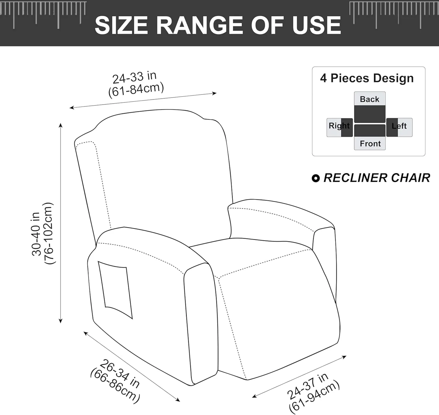 Genina Recliner Chair Cover, Stretch Reclining Chair Covers, Recliner Sofa Slipcovers Stripe Jacquard Lazy Couch Covers Furniture Protector Covers for Pet Kid (Black, 1 Seat)