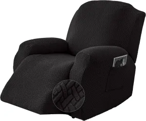 Genina Recliner Chair Cover, Stretch Reclining Chair Covers, Recliner Sofa Slipcovers Stripe Jacquard Lazy Couch Covers Furniture Protector Covers for Pet Kid (Black, 1 Seat)