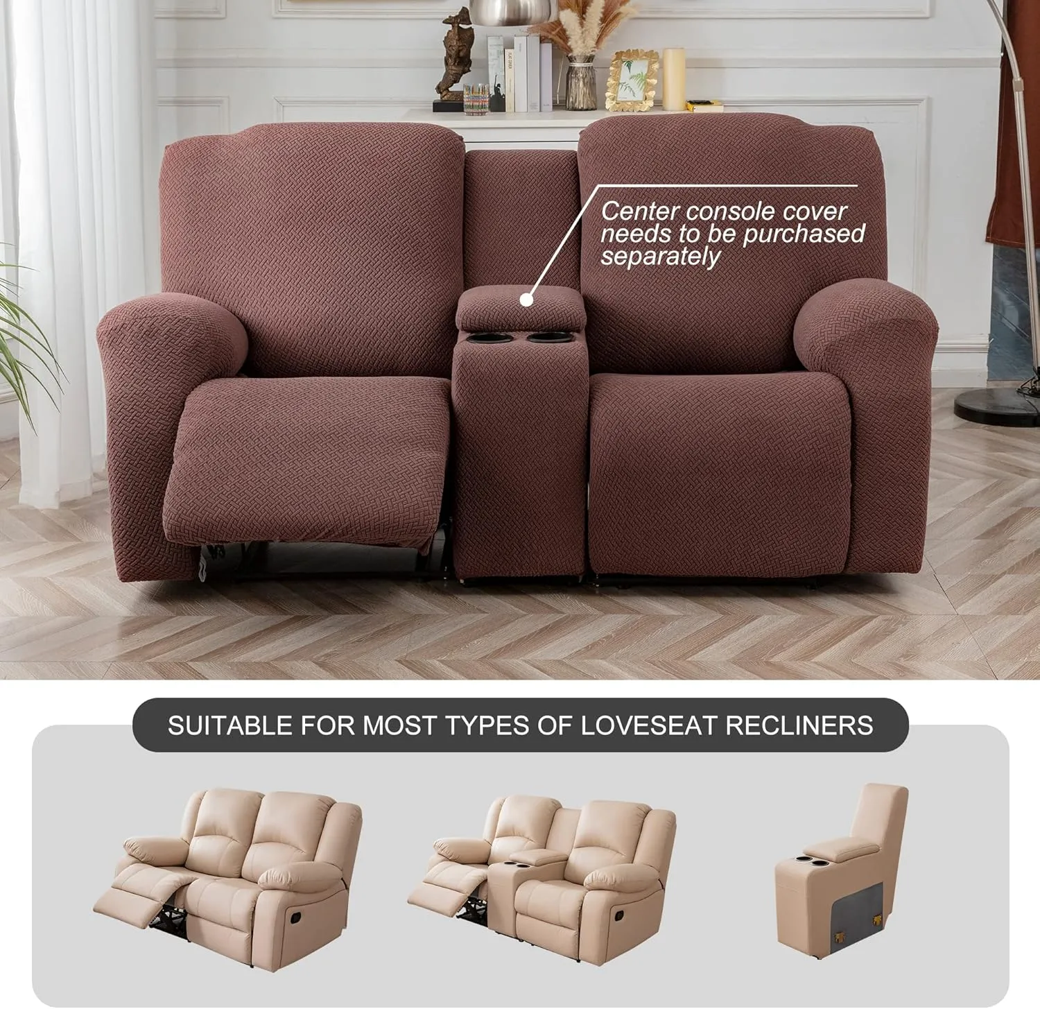 Genina Recliner Loveseat Cover Stretch Couch Covers Sofa slipcover for 2 Seat Reclining Couch Thick Jacquard Furniture Protector (Chocolate)