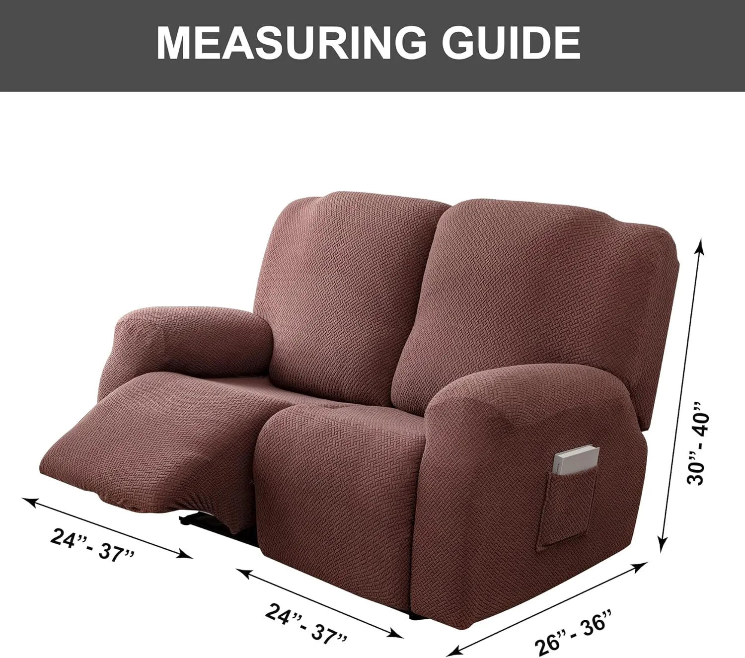 Genina Recliner Loveseat Cover Stretch Couch Covers Sofa slipcover for 2 Seat Reclining Couch Thick Jacquard Furniture Protector (Chocolate)
