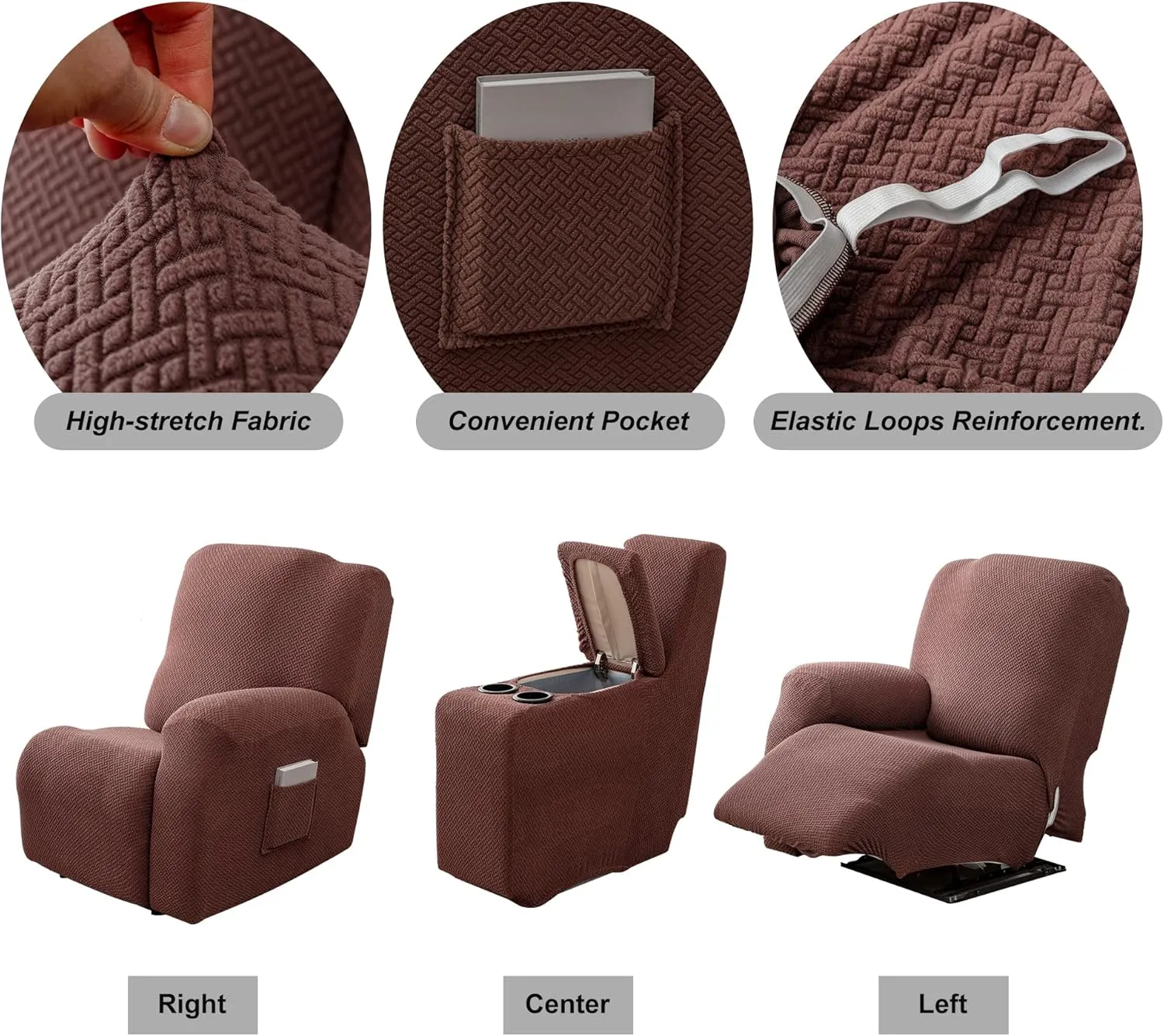 Genina Recliner Loveseat Cover Stretch Couch Covers Sofa slipcover for 2 Seat Reclining Couch Thick Jacquard Furniture Protector (Chocolate)