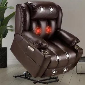 Genuine Leather Adjustable Power Lift Recliner Chair with Massage for Elderly Sofa Recliner for Living Room Home Theater Home Office