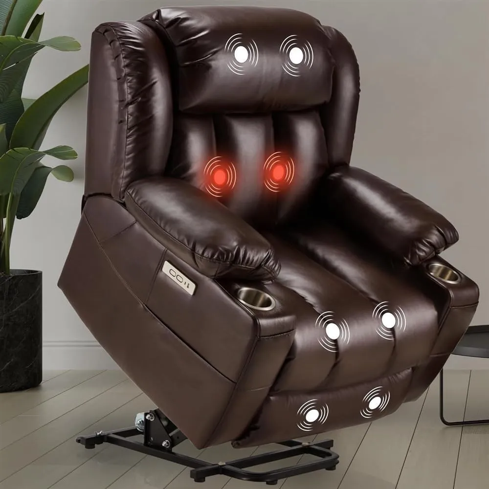 Genuine Leather Adjustable Power Lift Recliner Chair with Massage for Elderly Sofa Recliner for Living Room Home Theater Home Office