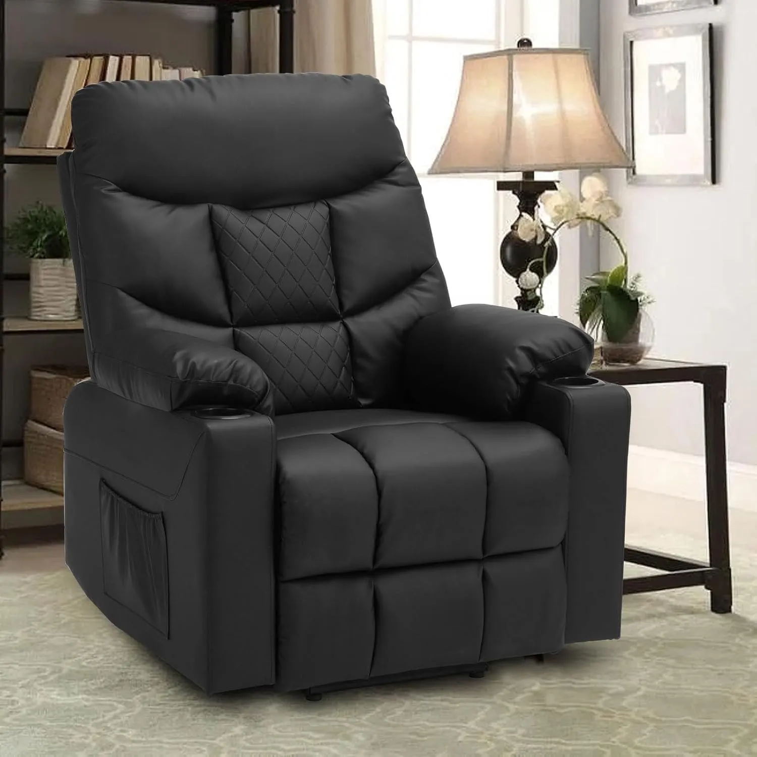 Genuine Leather High Back Power Recliner Chair with Adjustable Massage and Lift for Elderly, Sofa Seating for Living Room, Bedroom and Home Theater