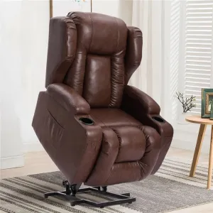 Genuine Leather Power Lift Recliner Chair Massage Adjustable for Elderly Reclining Sofa with Lumbar Support Single Theater Seating Home Theater Bedroom Living Room